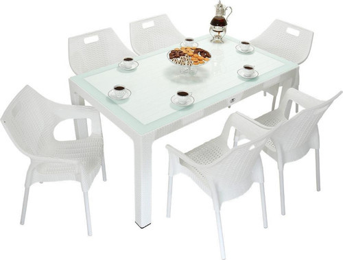Elit Rattan 90x150 Star Koltuk Camlı Masa Takımı BEYAZ