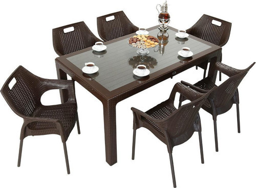 Elit Rattan 90x150 Star Koltuk Camlı Masa Takımı KAHVERENGİ
