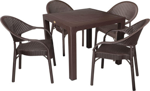 Elit Rattan 90x90 Eylül Koltuk Masa Takımı Kahverengi