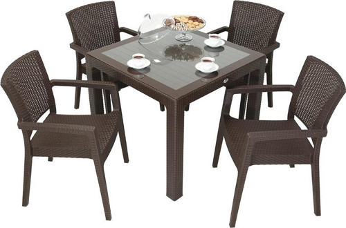 Elit Rattan 90x90 Zeus Koltuk Camlı Masa Takımı KAHVERENGİ