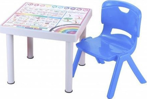 Plastik Mandella Rubi İngilizce Desenli Çocuk Masası 1 Adet Nova Orta Çocuk Koltuk Mavi
