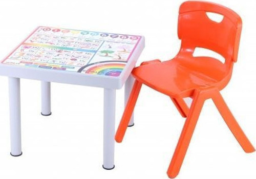 Plastik Mandella Rubi İngilizce Desenli Çocuk Masası 1 Adet Nova Orta Çocuk Koltuk Turuncu