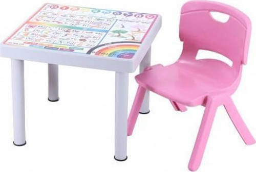 Plastik Mandella Rubi Türkçe Desenli Çocuk Masası 1 Adet Nova Büyük Çocuk Koltuk Pembe
