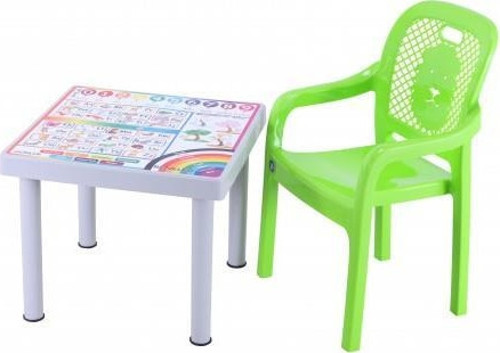 Plastik Mandella Rubi Türkçe Desenli Çocuk Masası 1 Adet Rubi Çocuk Koltuk Yeşil