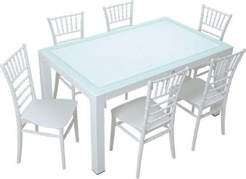 Wood 90x150 Silver Tifany Sandalye Camlı Masa Takımı Beyaz