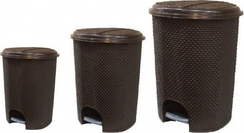 Plastik 3'lü Damla Pedallı Çöp Kovası Set (11-18-30 Lt) Kahverengi