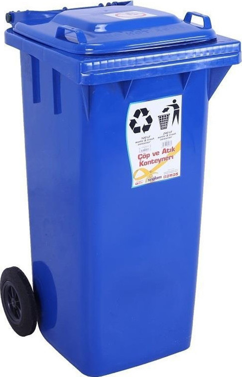 Plastik Çöp ve Atık Konteyneri 120 Lt Tekerlekli Orjinal Mavi