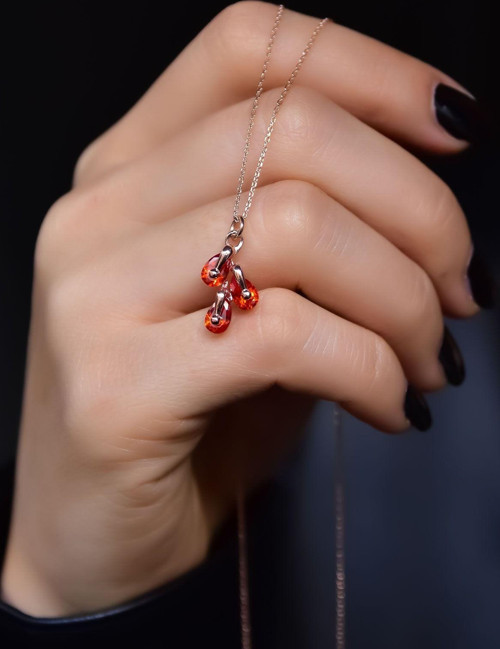 925 Ayar Gümüş Rose Kaplama Kasım Ayı Doğum Taşlı Kübik Drop Kolye