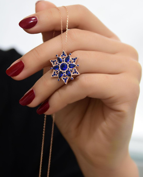 925 Ayar Gümüş Rose Kaplama Safir Yıldız Kartanesi Kolye