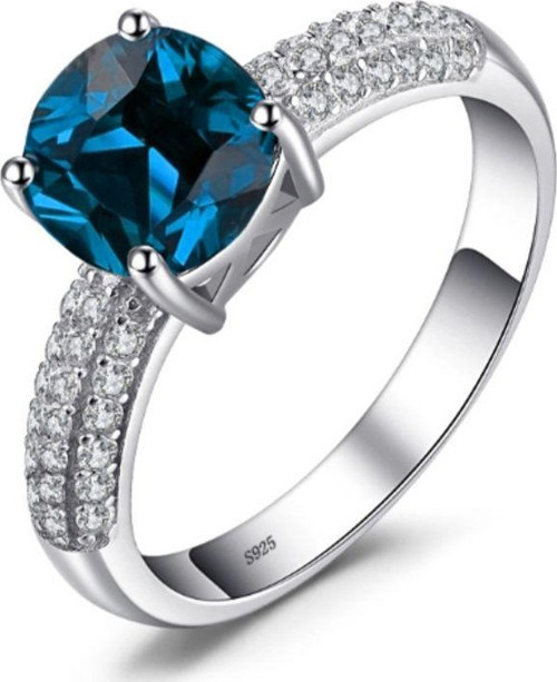 Safir Taşlı Diamond Yarımtur Tektaş Kadın Gümüş Yüzük
