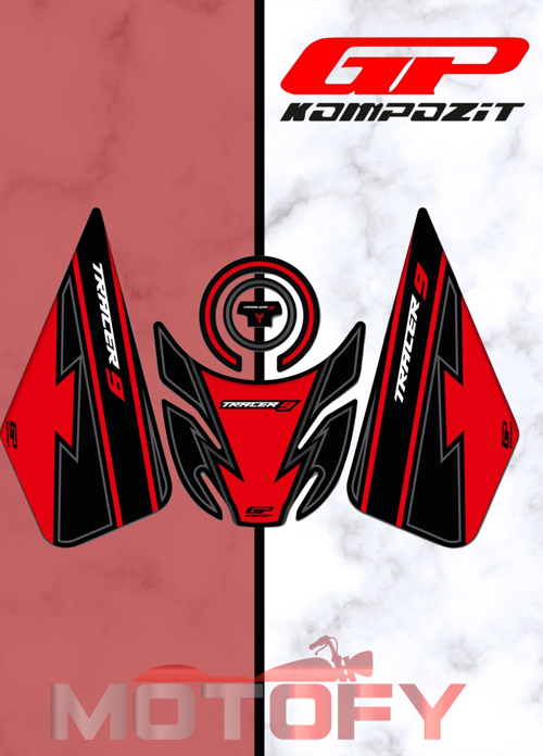 GP Kompozit Yamaha MT-09 Tracer 2021-2024 Uyumlu Tank Pad Seti Kırmızı