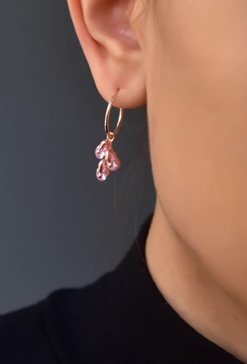925 Ayar Gümüş Rose Kaplama Ekim Ayı Doğum Taşlı Kübik Drop Küpe