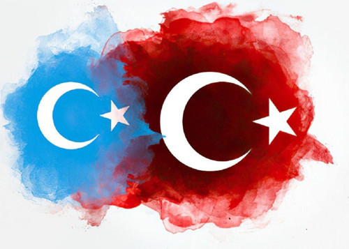Doğu Türkistan ve Türk Bayrağı Sticker Yapıştırma 19 CM