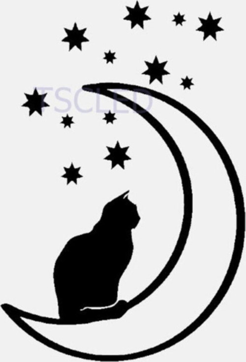 Gökyüzü Kedi Ay Ve Yıldızlar Araba Sticker Yapırması 30 Cm