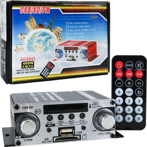 YW-191L 12 Volt 100 Watt Motosiklet Bluetooth Amfi Usb Sd Kart 2 Kanal Pazarcı Amfi 125X95X40mm Mini Amfi