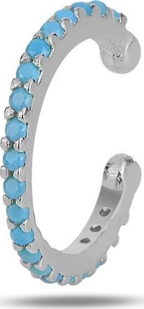 Gümüş rodyumlu turkuaz taşlı sıkıştırmalı kıkırdak küpe ear cuff