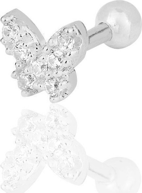 Gümüş rodyumlu zirkon taşlı kelebek modeli Tragus helix Piercing küpe