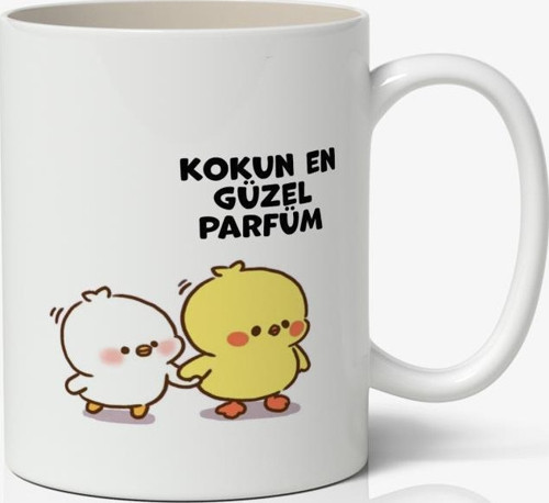 Kokun En Güzel Parfüm Sevimli Civcivler Tasarımlı Kupa Bardak Baskılı Kahve Kupa Bardak