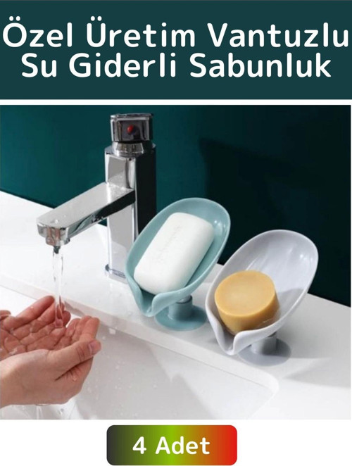 Özel Üretim Banyo Mutfak Lavabo Su Giderli Küflenme Kuruma Koku Önleyici Vantuzlu Sabunluk 4 Adet