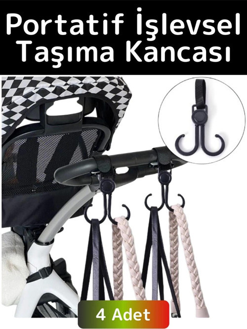 Premium Kompakt Poşet Taşıma Bisiklet Bebek Arabası Askısı Çok İşlevli Portatif Taşıma Kancası 4 Adt