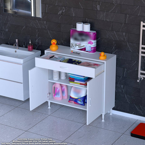 EMİR 100x88x32,5 cm 1 Çekmece 2 Kapak 1 Raf 2 Bölme Çok Amaçlı Banyo & Mutfak Dolabı