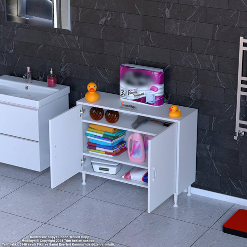 SÖKE 100x75x32,5 cm lik Küçük Alanlar İçin Akıllı Çözümler 2 Kapaklı 3 Göz Raf Dolap