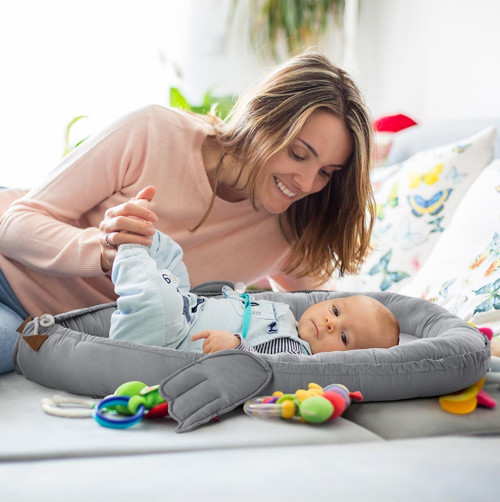 Melek Kanatlı Anne Yanı Bebek Yatağı Babynest-Gri ,İlk Yatağım, Oyuncak Barlı Bebek Yuvası