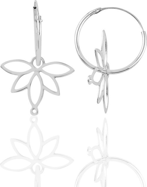 Gümüş rodyumlu sonsuz yaşamın simgesi lotus çiçeği 18 mm halka küpe