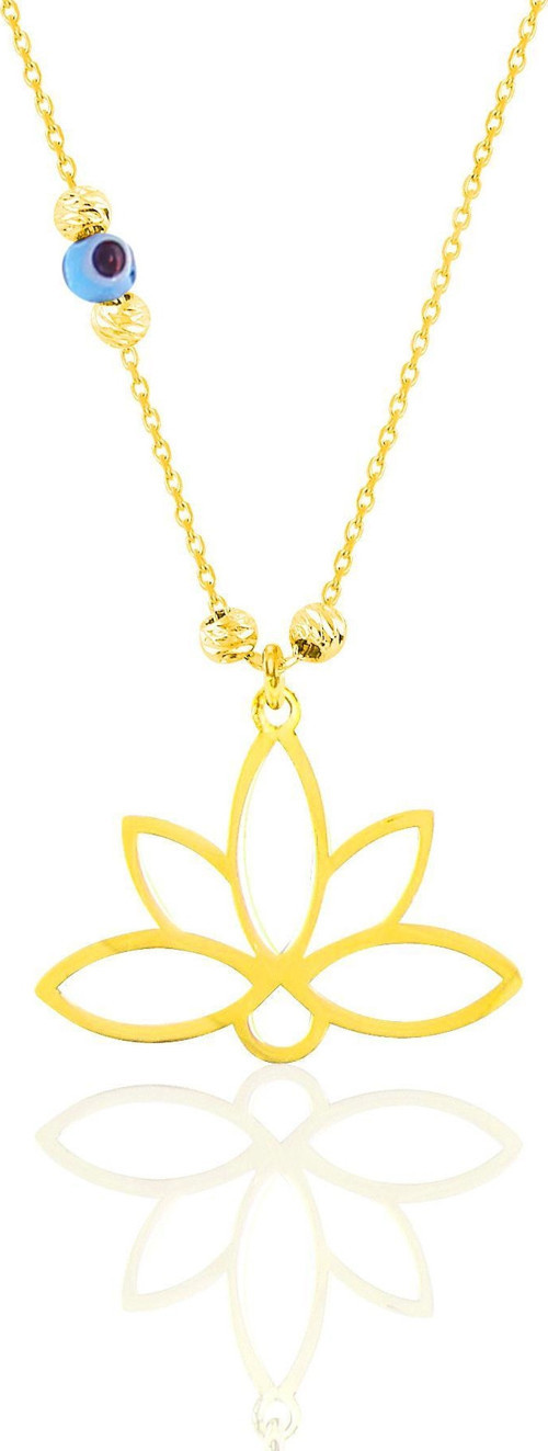 Gümüş altın yaldızlı nazarlı dorica sonsuz yaşamın simgesi lotus kolye