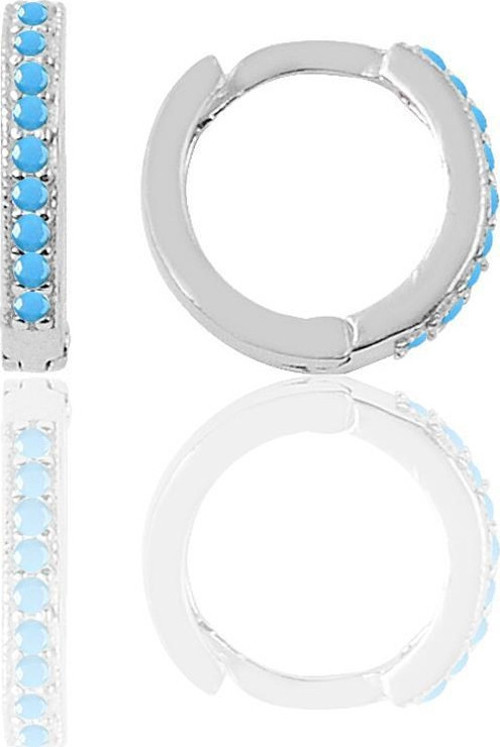 Gümüş rodyumlu turkuaz taşlı 11 mm halka küpe Tragus Piercing Helix Kıkırdak Küpesi