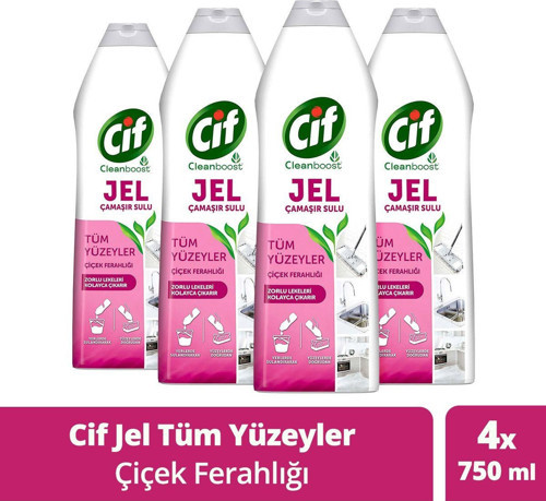 Jel Tüm Yüzeyler Çiçek Ferahlığı Yüzey Temizleyici Çamaşır Suyu Katkılı 750 Ml X4