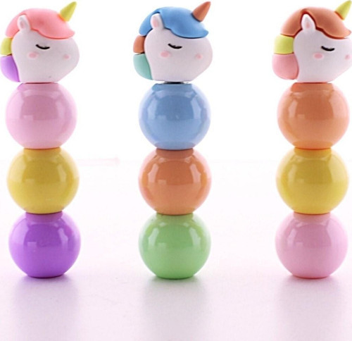 Çocuklar Için Eğlenceli Renkli 3 Adet 9 Kalemli Unicorn Tasarımlı Fosforlu Kalem Set