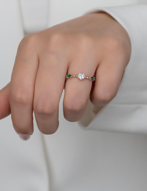 Gümüş Prenses Yüzük. Renkli Taşlı Ayarlanabilir Ölçü. Rose Gold Kaplama 925 Ayar Gümüş