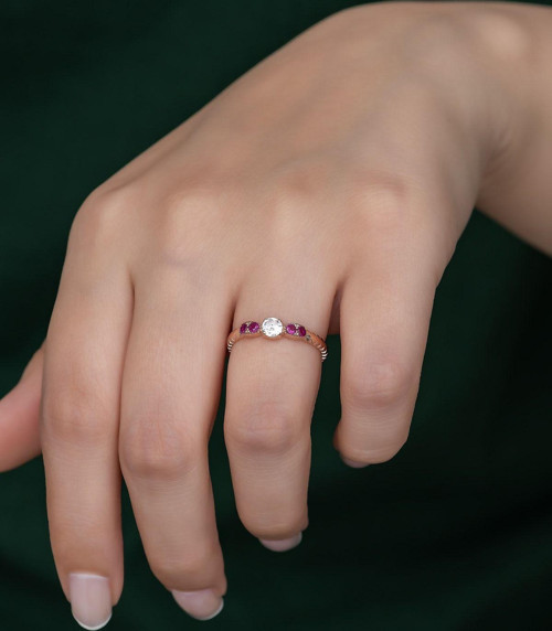Gümüş Prenses Yüzük. Renkli Taşlı Ayarlanabilir Ölçü. Rose Gold Kaplama 925 Ayar Gümüş