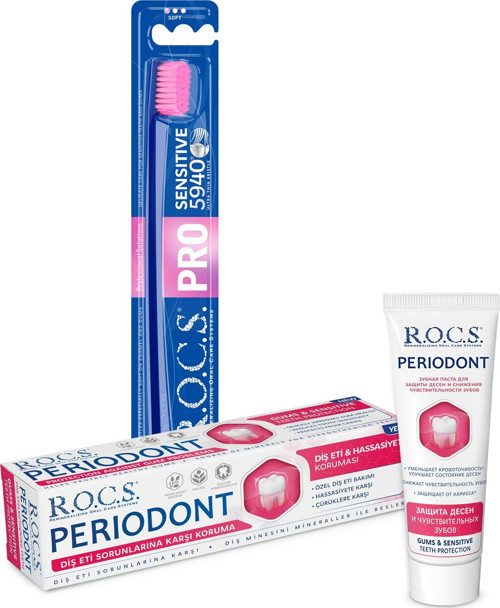 PERIODONT Diş Eti Bakım Seti–Periodont Macun + PRO 5940 Sensitive Diş Fırçası Pembe