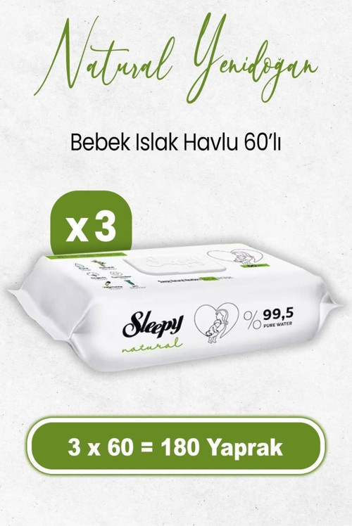 Natural Yenidoğan Islak Bebek Havlusu 60 X 3 Adet (180 Yaprak)