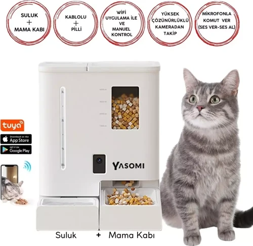 DU-F03V Smartpaw+ 2si1 Arada 4l/5l Kapasiteli Pilli/Kablolu Akıllı Otomatik Beyaz Mama ve Su Kabı