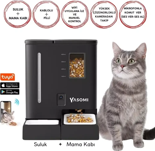 DU-F03V Smartpaw+ 2si1 Arada 4-5 L Kapasiteli Pilli-Kablolu Akıllı Siyah Otomatik Mama ve Su Kabı