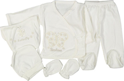 Kelebek Nakışlı 5 Parça Kız Bebek Hastene Çıkışı Krem Renk 57102