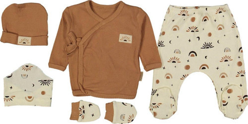 Necixs Soft 5 Parça Kahverengi Krem Renk Bebek Hastane Çıkışı 232522