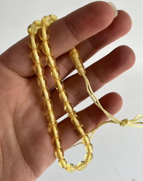 Oval Kesim Kokulu Toz Kehribar Tesbih 33lük 5mm A011