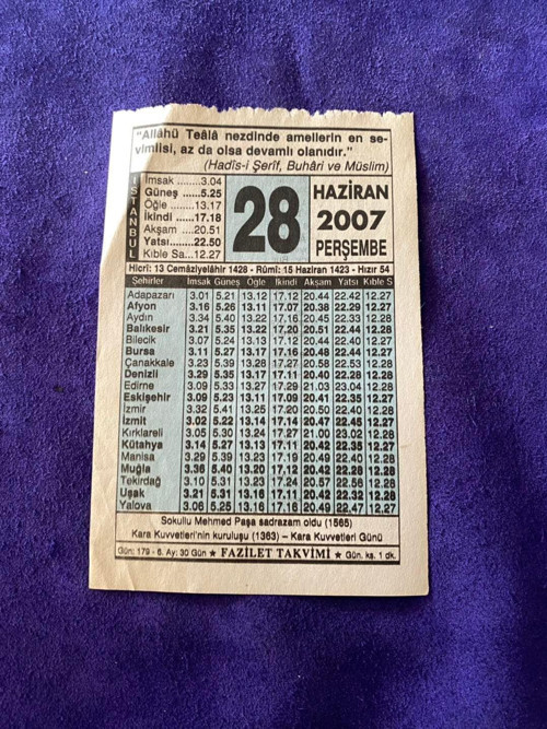 28 Haziran 2007 Takvim Yaprağı - Nostalji Koleksiyonluk Takvim Yaprağı