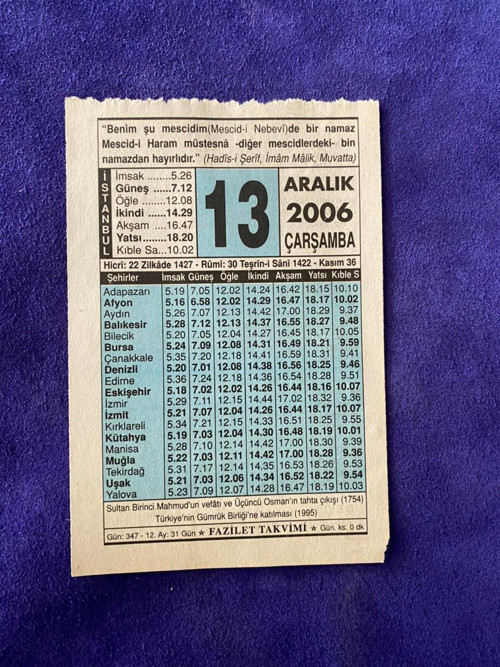 13 Aralık 2006 Takvim Yaprağı - Nostalji Koleksiyonluk Takvim Yaprağı