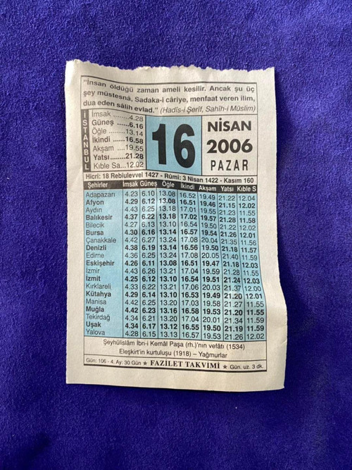 16 Nisan 2006 Takvim Yaprağı - Nostalji Koleksiyonluk Takvim Yaprağı