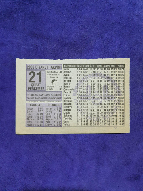 21 Şubat 2002 Takvim Yaprağı - Nostaljik Koleksiyonluk Takvim Yaprağı