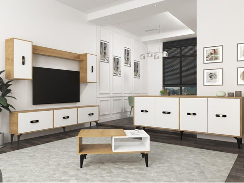 Hiraa 180 Cm Tv Ünitesi, Konsol(Kx180) Ve Orta Sehpa Salon Takımı Safirmeşe-Beyaz