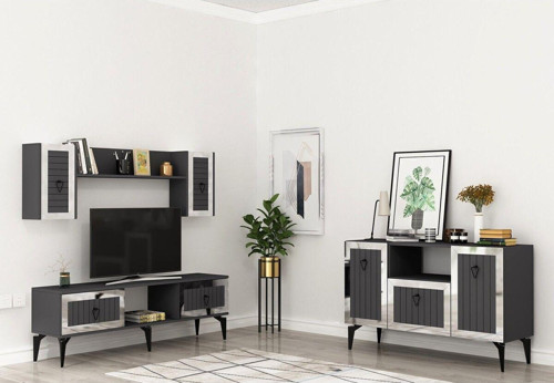 Liinda Tv Ünitesi Ve Konsol 2'Li Salon Takımı Antrasit-Gümüş