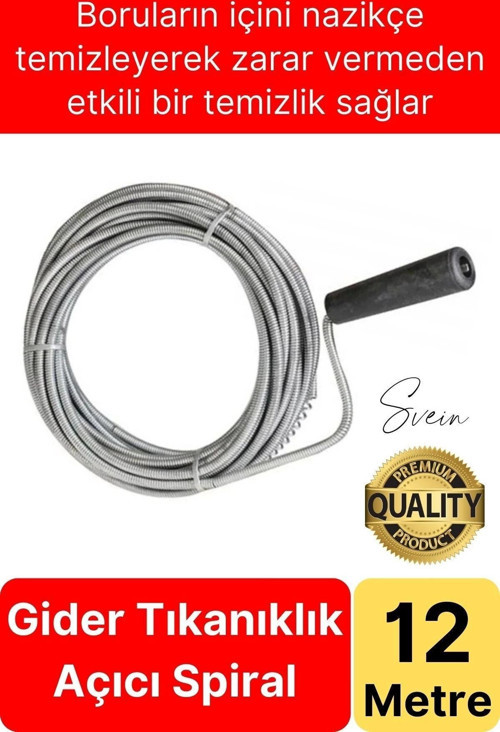 Premium 12 Metre Tıkanıklık Kanal Açma Klozet Gider Açıcı Boru Temizleme Spiral Tel Susta Manuel Uç