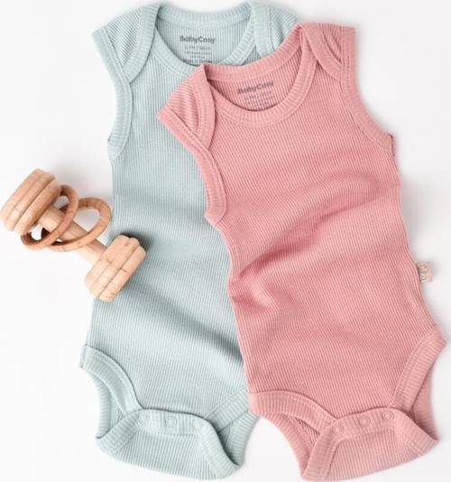 Bebek 2 Parça Kolsuz Body, %50 Modal Kumaş - %50 Organik Pamuk, Bebek Ve Yenidoğan Serisi - Csym1110 Mint - Gül 9 - 12 Ay