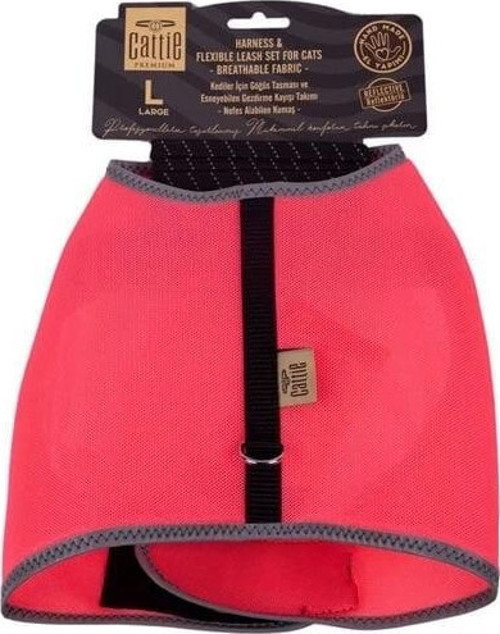 Havalı Dokuma Kedi Göğüs ve Gezdirme Takımı Large Pembe 1.5x30-40 Cm